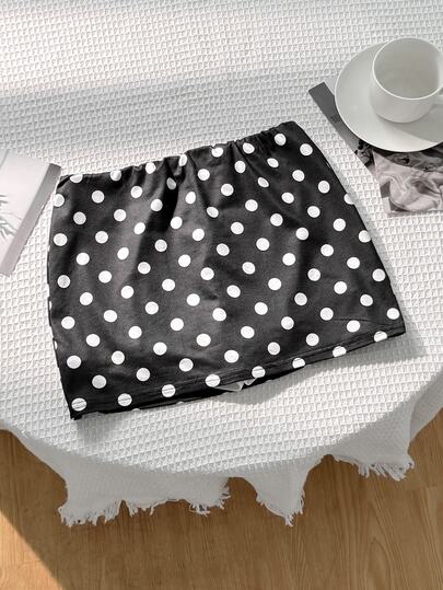 SHEIN Teen Girls Black And White Polka Dot Low Waist Skirt With Built-In Shorts, Teen Girl Casual Solid Color Low Waist Mini Skirt, Fashionable Elegant Versatile School Style, Fall/Winter
