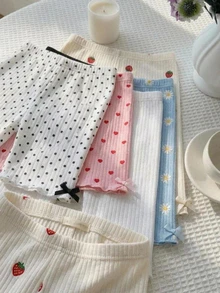 SHEIN 3 Random Piece Tween Girl Tween Girl 3pcs Knitted Shorts Set With Bow Decor And Polka Dot Print, Suitable For Vacation, Travel And Daily Wear - White - View 7