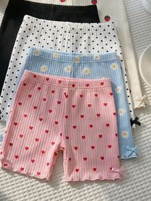 SHEIN 3 Random Piece Tween Girl Tween Girl 3pcs Knitted Shorts Set With Bow Decor And Polka Dot Print, Suitable For Vacation, Travel And Daily Wear - White - View 3