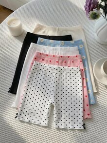 SHEIN 3 Random Piece Tween Girl Tween Girl 3pcs Knitted Shorts Set With Bow Decor And Polka Dot Print, Suitable For Vacation, Travel And Daily Wear - White - View 2