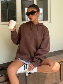 Muchica Chocolate Brown Light Grey Lace Hem Sweatshirt Women Y2K Preppy Casual Streetwear Party Everyday Vacation Festival Outfits School Fall - Brown - View 3