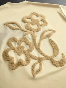 PAVTROS 男士街頭風熱銷3D刺繡花卉T恤，送給男友/丈夫的禮物，週年紀念禮物，朋友聚會穿搭 - 杏色 - 查看 3