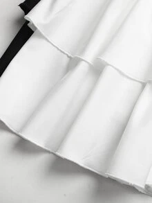 SHEIN Girlism Teen Girls Lucy Bag: Girl's Knitted Solid Color Cute Ruffle Layered Built-In Shorts Mini Skirt 2-Piece Set Y2K Fashion Back To School Ruffle Skirt With Inner Shorts Layered Ruffle Skirt, Spring Summer Autumn Winter All Season Teenager Ruffle Skirt - Black and White - View 4