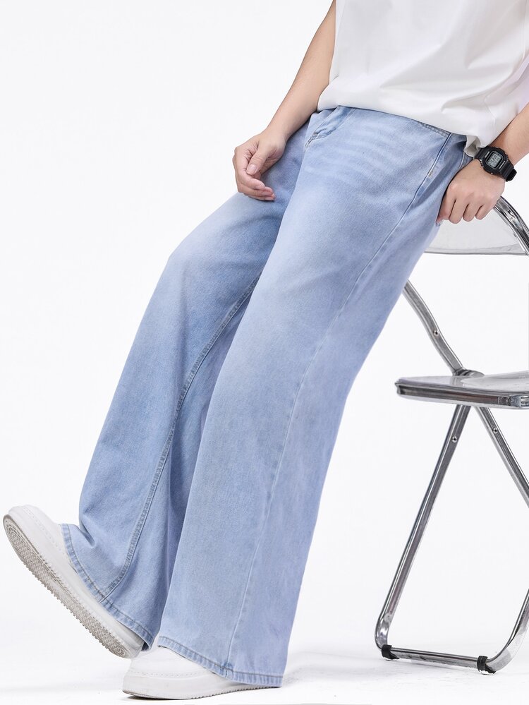 SHEIN Mirajuku Celana Jeans Remaja Laki-Laki Kasual Longgar Model Lurus Warna Pudar, Serbaguna, Cocok untuk Semua Musim - Light Wash - View 1