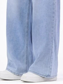SHEIN Mirajuku Celana Jeans Remaja Laki-Laki Kasual Longgar Model Lurus Warna Pudar, Serbaguna, Cocok untuk Semua Musim - Light Wash - View 8