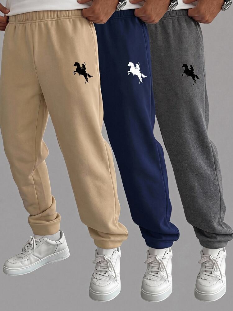 Pantalones de chándal para niños preadolescentes, 3 piezas, estampado animal, cintura elástica, casual, versátil, uso diario, invierno - Multicolor - Añade 1