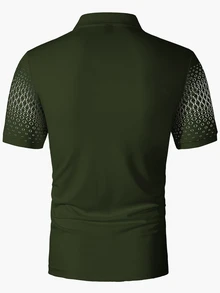 Manfinity Homme 男士幾何圖案印花對比色半開襟鈕扣 Polo 衫 - 墨綠色 - 查看 2