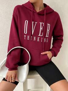 SHEIN PariChic 秋冬休閒字母刺繡運動衫 - 酒紅色 - 查看 3