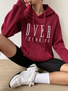 SHEIN PariChic 秋冬休閒字母刺繡運動衫 - 酒紅色 - 查看 5