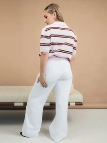 Ximena Robles Ximena Robles 女款休閒條紋 Polo 領短袖針織上衣，可愛學院風外出上衣，夏季短袖上衣 - 彩色 - 查看 2