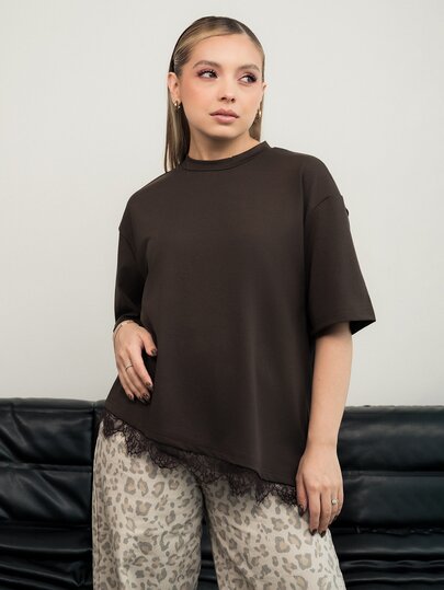 Ximena Robles Ximena Robles 女款春夏新款蕾絲飾邊休閒T恤