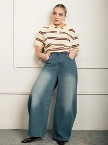 Ximena Robles Ximena Robles 女款極簡日常鈕扣條紋短袖針織上衣 黃色 Polo 衫 女式休閒襯衫 T-shirt 條紋 Ytk 服飾復古穿搭夏季 - 鵝黃色 - 查看 6