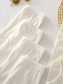 SHEIN 4 Random Sets Random Kids Young Girl Knitted Camisole Top And Elastic Waist Shorts Set - White - View 6