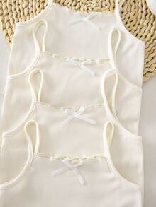 SHEIN 4 Random Sets Random Kids Young Girl Knitted Camisole Top And Elastic Waist Shorts Set - White - View 4
