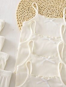 SHEIN 4 Random Sets Random Kids Young Girl Knitted Camisole Top And Elastic Waist Shorts Set - White - View 5