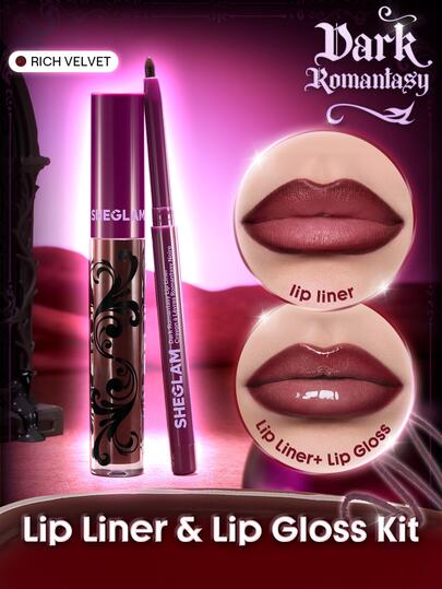 SHEGLAM Dark Romantasy Lip Liner + Lip Gloss Kit-Rich Velvet Brand Beauty Cosmetic Makeup For Women And Girls