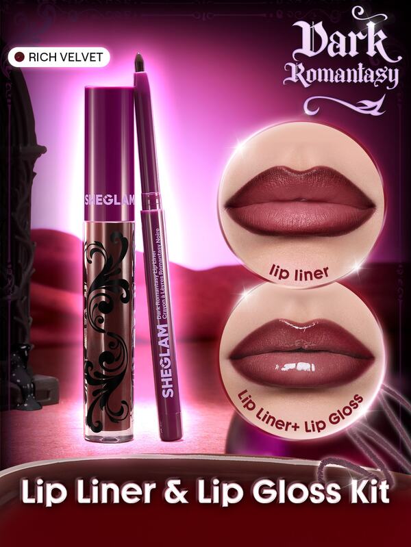 SHEGLAM Dark Romantasy Kit Crayon à LèVres + Gloss-Rich Velvet Marque De Beauté CosméTique Maquillage Pour Femmes Et Filles