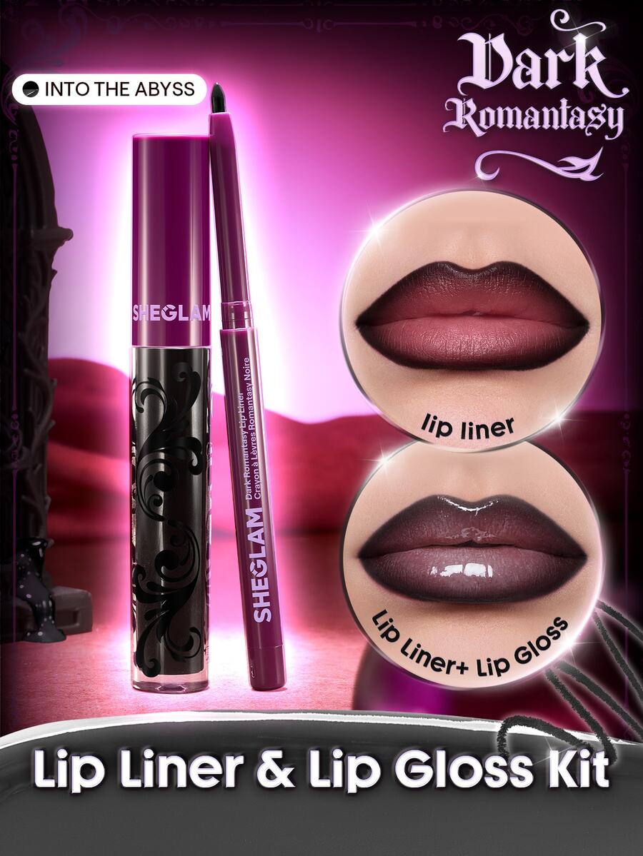 SHEGLAM Dark Romantasy Lip Liner + Lip Gloss Kit-Into The Abyss Brand Beauty Cosmetic Makeup For Women And Girls - Into the Abyss - View 1