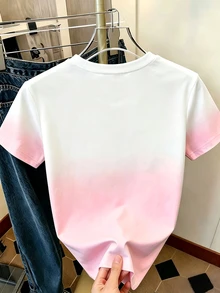 Resyla 女款圓領3D花朵裝飾漸層色休閒百搭日常出遊短袖T恤 - 彩色 - 查看 2