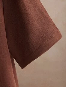 Core Aspect 男士夏季透氣風棕色復古立領短袖工作海灘 Guayabera 襯衫與長褲套裝，男裝穿搭套組 - 棕色 - 查看 5