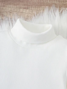 SHEIN 1組隨機款少女秋冬休閒素色高領T恤與內搭褲套裝 - 彩色 - 查看 7