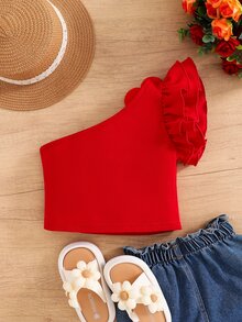 SHEIN LMoss Kids 1 Random Piece Young Girl Summer T-Shirt - Red - View 5