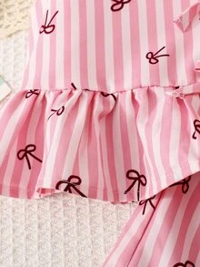 SHEIN Setelan Musim Panas Anak Perempuan Warna Pink Muda, 1 Set Pakaian Anak Perempuan - Merah - View 8