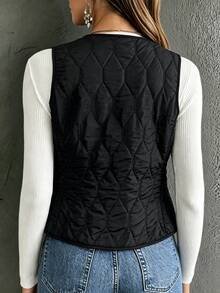 SHEIN Women's Padded Thermal Lined Gilet Jacket, Winter Clothes - Black - View 2