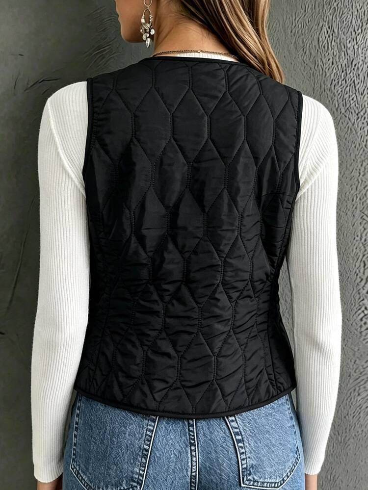 SHEIN Women's Padded Thermal Lined Gilet Jacket, Winter Clothes - Black - View 2