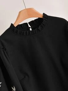CosyJoli 大尺碼女款花卉印花休閒優雅百搭日常出遊襯衫 教師節晚宴正式黑色秋季 - 黑色 - 查看 8
