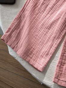 SHEIN 1件女童蓮花寶寶黑色純色寬鬆舒適休閒長褲 冬季保暖 秋冬百搭柔軟舒適 - 粉色 - 查看 5