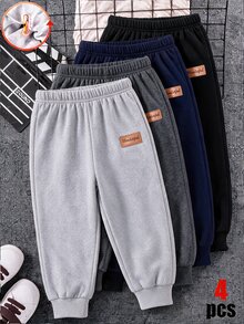 SHEIN 4件組買2送2兒童青少年男孩休閒運動運動褲套裝，黑色運動褲、麻灰色運動褲、海軍藍運動褲、中灰色運動褲，適合秋冬、學校、家庭聚會、開學季、運動、玩耍、生日派對、拍照、度假、節日 - 彩色 - 查看 5