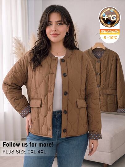 CosyJoli Kardigan Lengan Panjang Ukuran Besar, Mantel Empuk Khaki Polkadot, Pakaian Luar Musim Gugur/Dingin, Jaket Baseball, Jaket Polkadot Kasual untuk Jalan-jalan