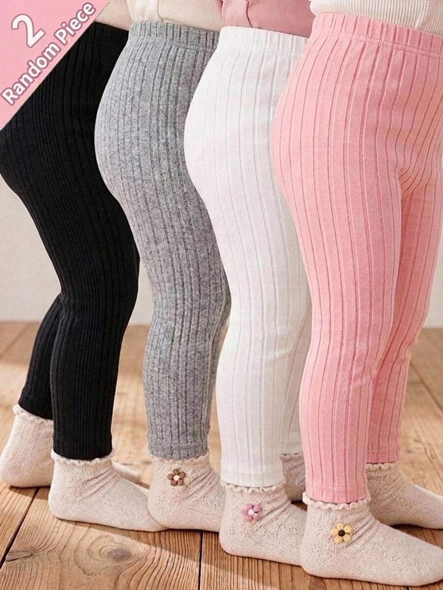 SHEIN Young Girl Young Girl Young Girl Young Girl 2pcs/Set Knitted Solid Color Fitted Casual Leggings - Multicolor - View 1
