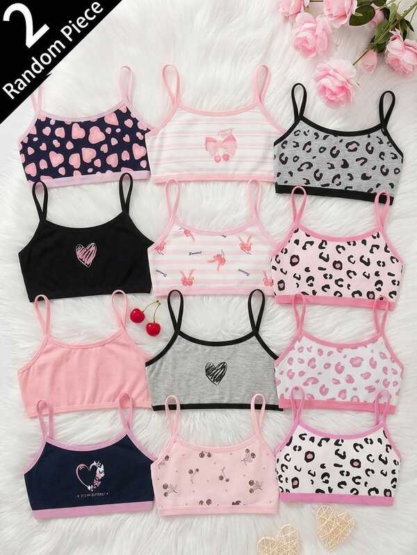 SHEIN Conjunto de 2 piezas de ropa interior tipo camisola de punto con estampado de leopardo para niña preadolescente