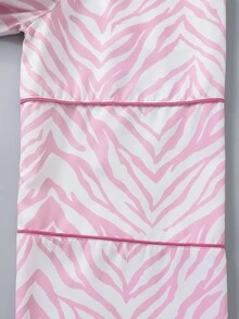 SHEIN Tween Girls School Fall Winter Pants Light Pink Zebra Print Side Slit Elastic High Waist Straight Wide Leg Streetwear Baggy Activewear - Pink - View 5