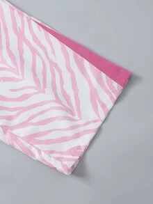 SHEIN Tween Girls School Fall Winter Pants Light Pink Zebra Print Side Slit Elastic High Waist Straight Wide Leg Streetwear Baggy Activewear - Pink - View 8