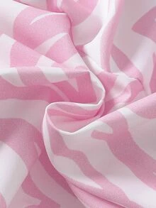 SHEIN Tween Girls School Fall Winter Pants Light Pink Zebra Print Side Slit Elastic High Waist Straight Wide Leg Streetwear Baggy Activewear - Pink - View 4