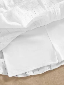 SHEIN Chân váy len dệt nhún ôm dáng casual màu trơn cho bé gái tween - trắng - Xem 4