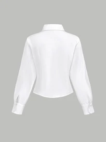 SHEIN Tween Girl Woven Solid Color Bow Pattern Casual Shirt - White - View 4