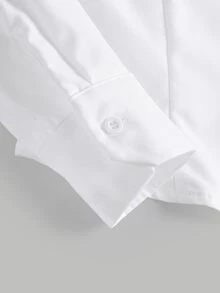 SHEIN Tween Girl Woven Solid Color Bow Pattern Casual Shirt - White - View 5