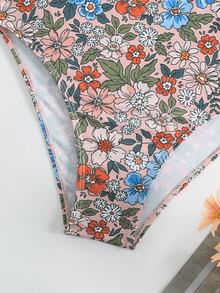 SHEIN Swim Summer Beach Floral Patchwork Print Hollow Out One-Piece Swimsuit With Spaghetti Straps High Waisted Bathing Suit - Multicolor - View 8
