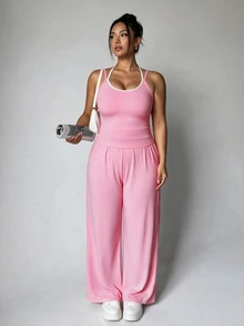 SHEIN Velisys Women Plus Size Sports Sets - Pink - View 1