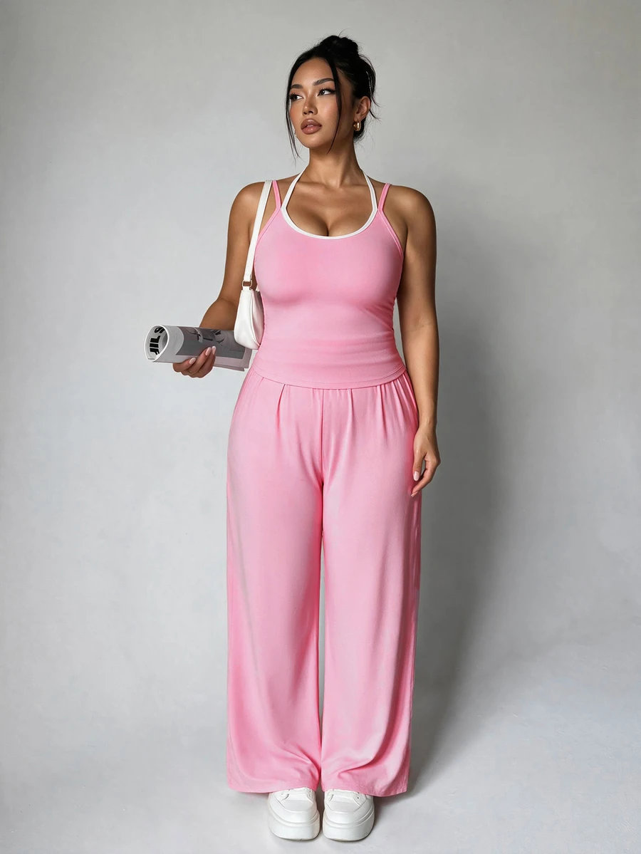 SHEIN Velisys Women Plus Size Sports Sets - Pink - View 1