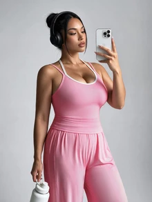 SHEIN Velisys Women Plus Size Sports Sets - Pink - View 5