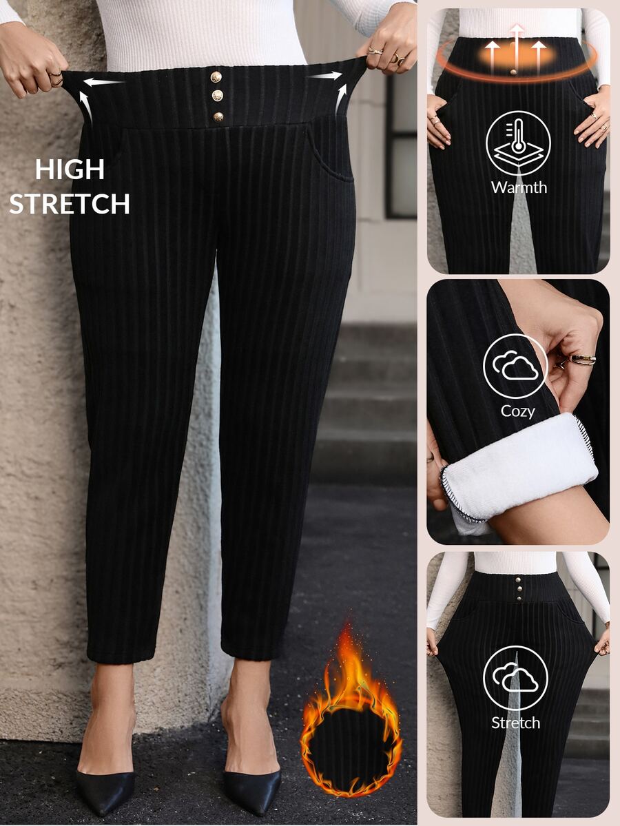 SHEIN Clasi Plus Size Women's Waist Button Design Casual Slim Fit Long Pants