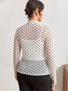 Maija Plus Size Women's Sheer Rose Floral Print Long Sleeve Fitted Top Fall - White - View 3