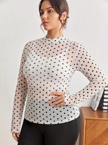 Maija Plus Size Women's Sheer Rose Floral Print Long Sleeve Fitted Top Fall - White - View 9