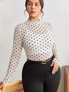 Maija Plus Size Women's Sheer Rose Floral Print Long Sleeve Fitted Top Fall - White - View 2