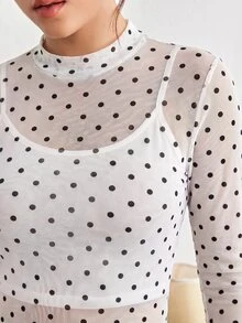 Maija Plus Size Women's Sheer Rose Floral Print Long Sleeve Fitted Top Fall - White - View 8